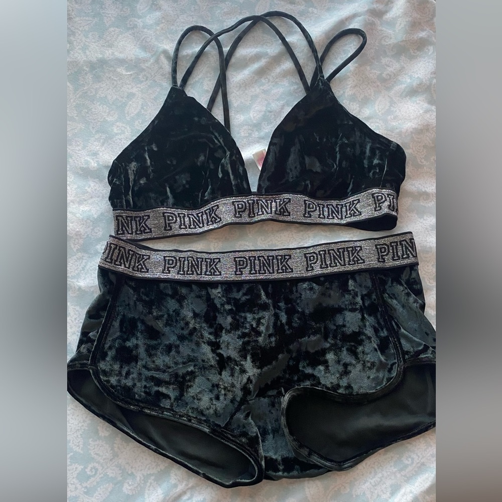 VS PINK Bralette and boyshorts velvet set